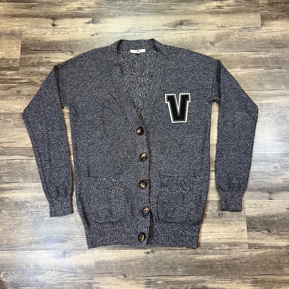 Vans Varsity‎ Cardigan Sweater Sm Gray Button Front Knit Preppy Skate Streetwear